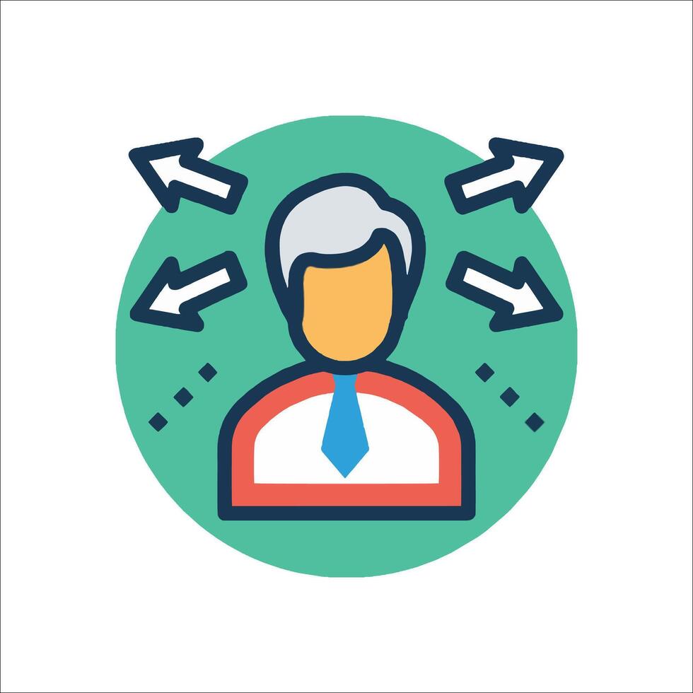 A man with arrows around him and arrows pointing to him vector