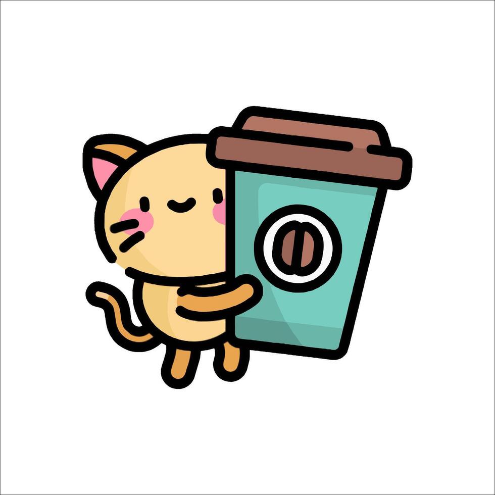 A cartoon cat holding a coffee cup vector