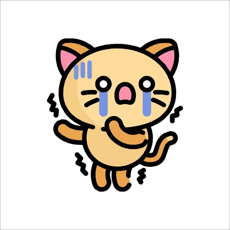 A cartoon cat crying with a sad face vector