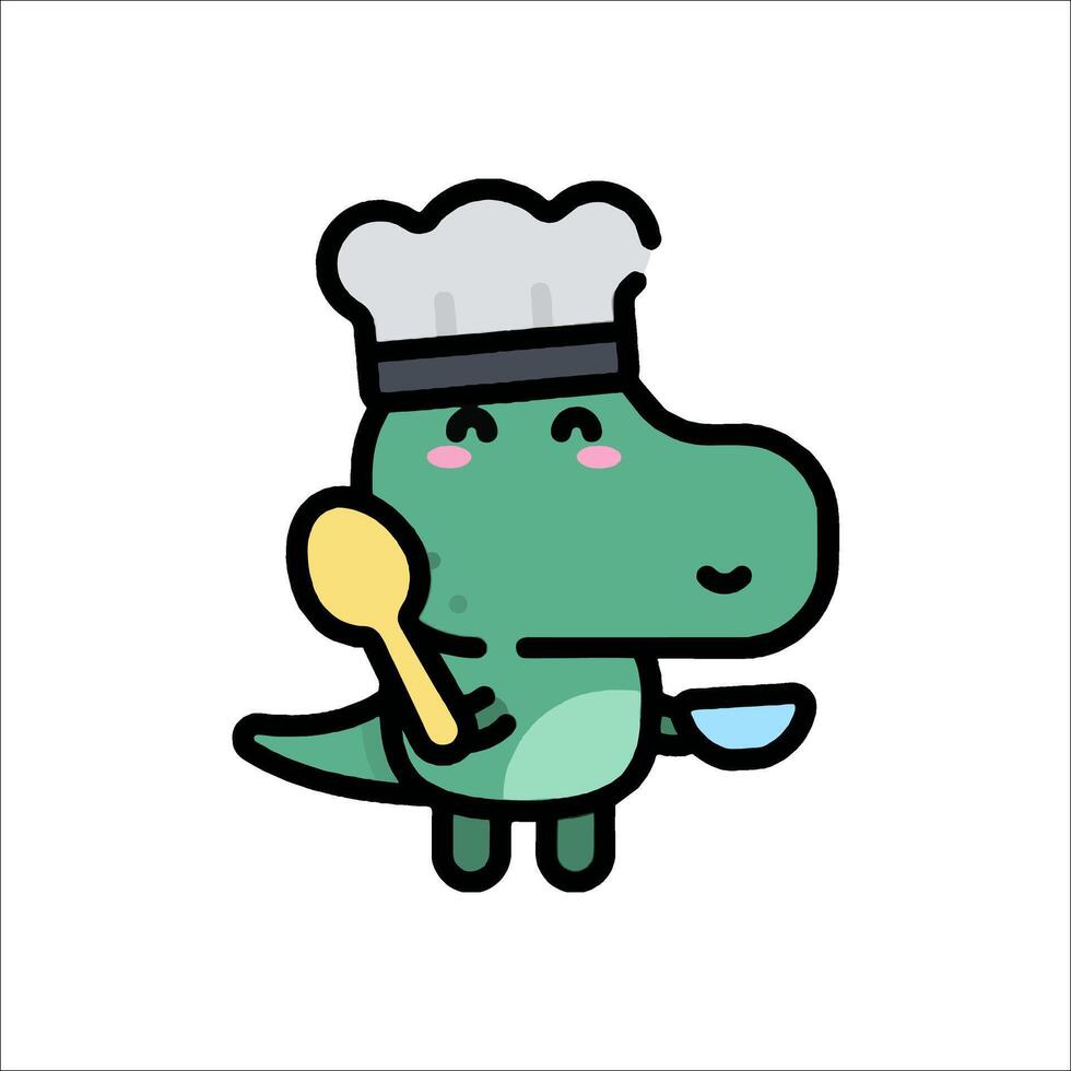 A cartoon chef dinosaur holding a spoon and a cup vector
