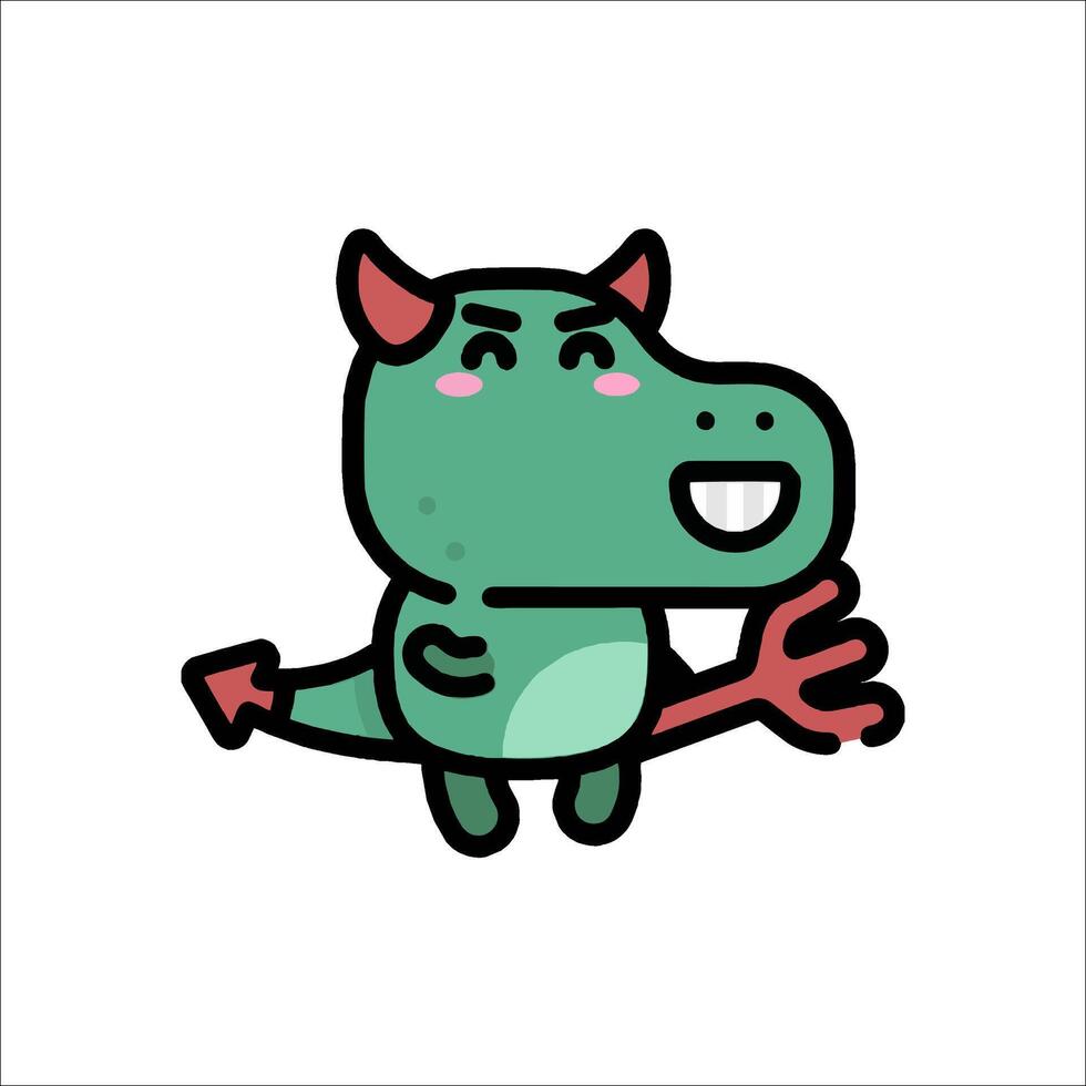 A cartoon green dragon with horns and a tail vector