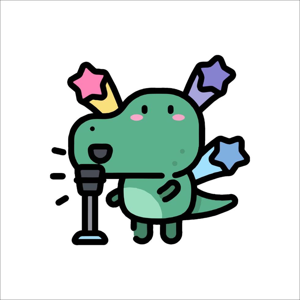 A cartoon dinosaur singing into a microphone vector