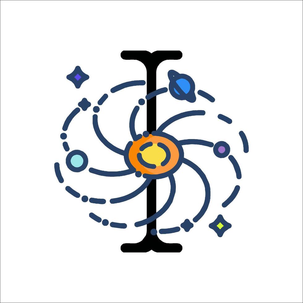 The letter l with a magnet and planets vector