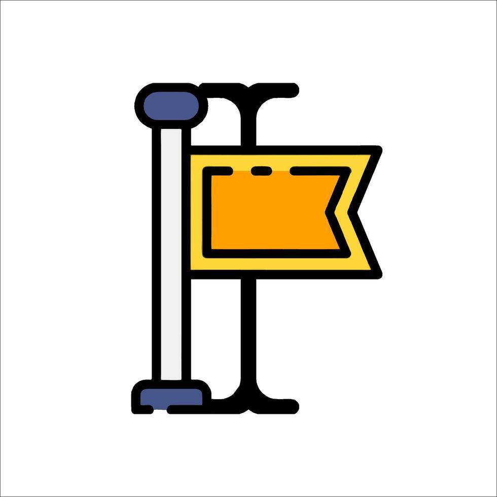 A yellow sign with a blue arrow pointing to it vector