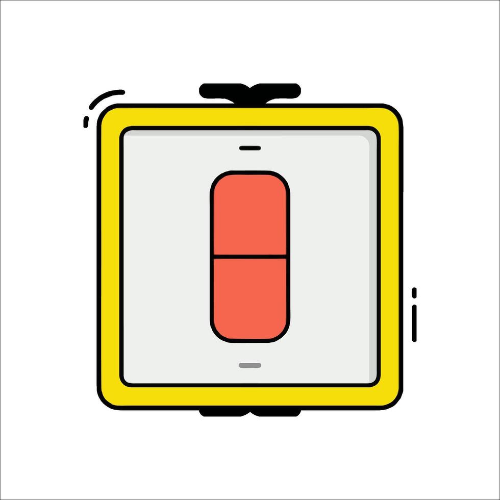 A yellow square button with a red button on it vector