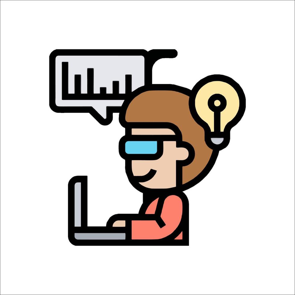 A woman with a laptop and a light bulb vector