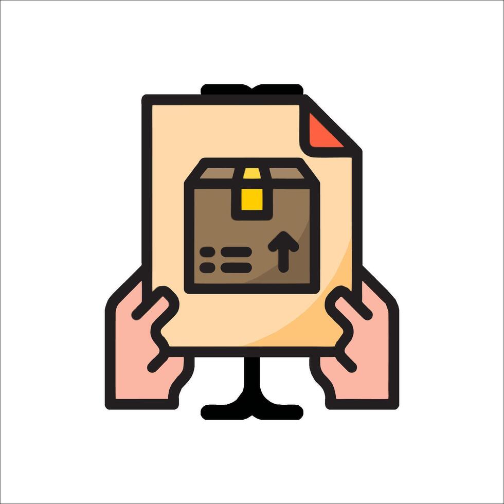 Hand holding a box with a box icon vector