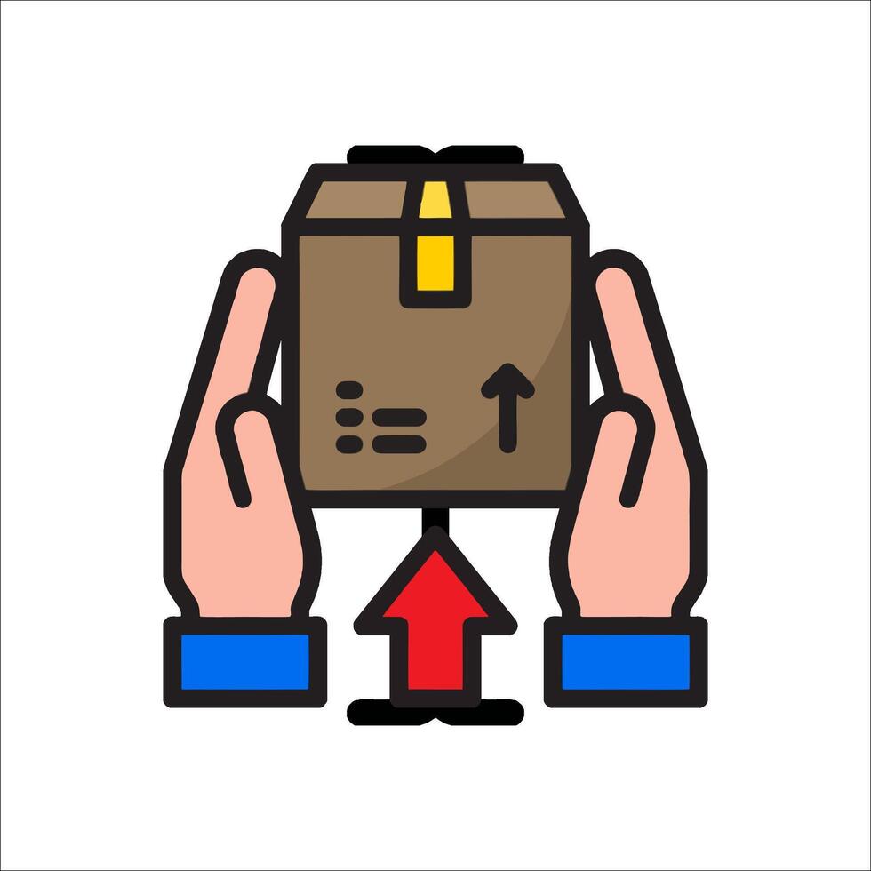 Hand holding a box with an arrow pointing up vector
