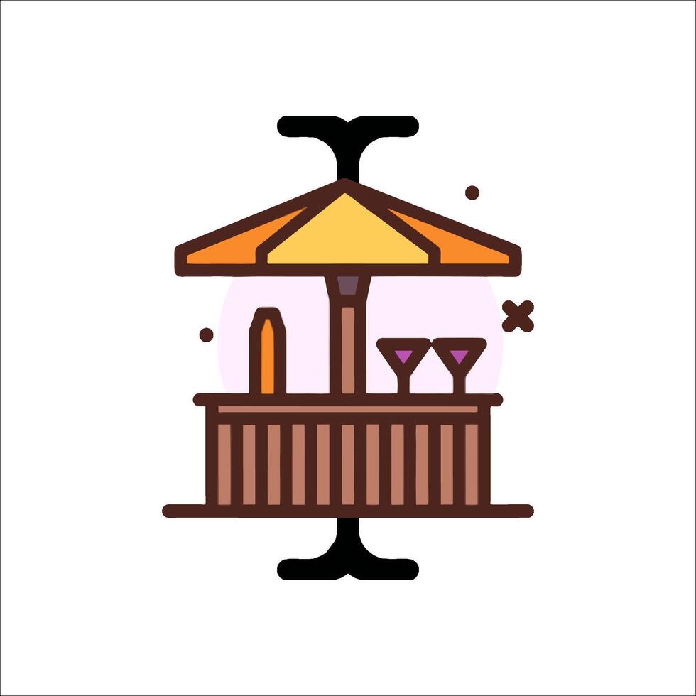 Bar with umbrella and drinks icon illustration vector