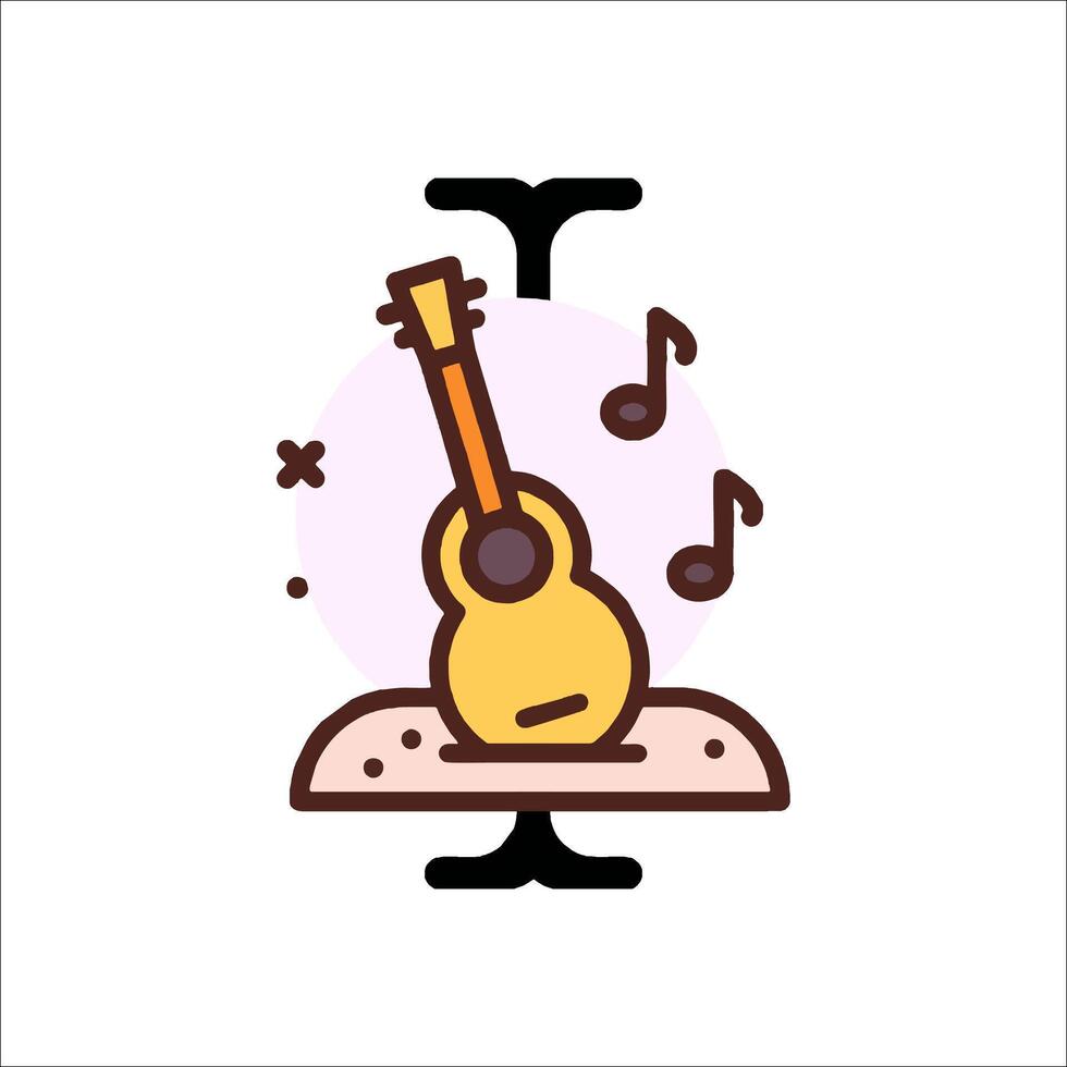 An icon of a guitar and music notes vector