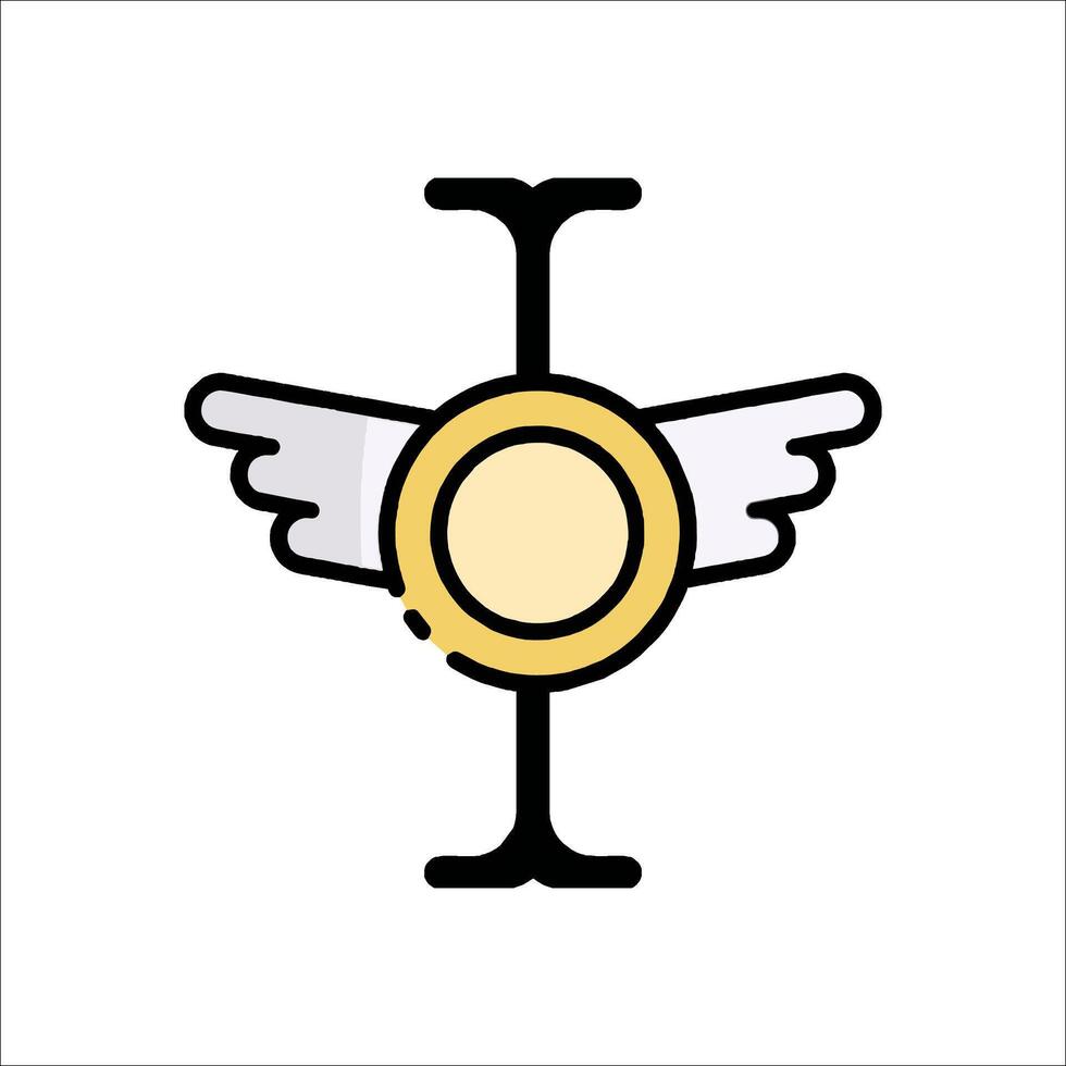 A cartoon image of a winged object with a gold ring vector