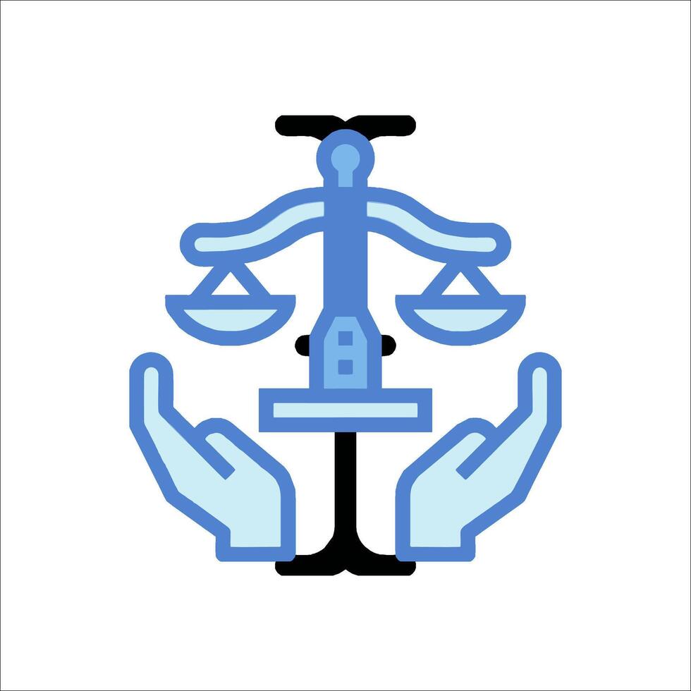 The symbol for justice is shown in blue and white vector