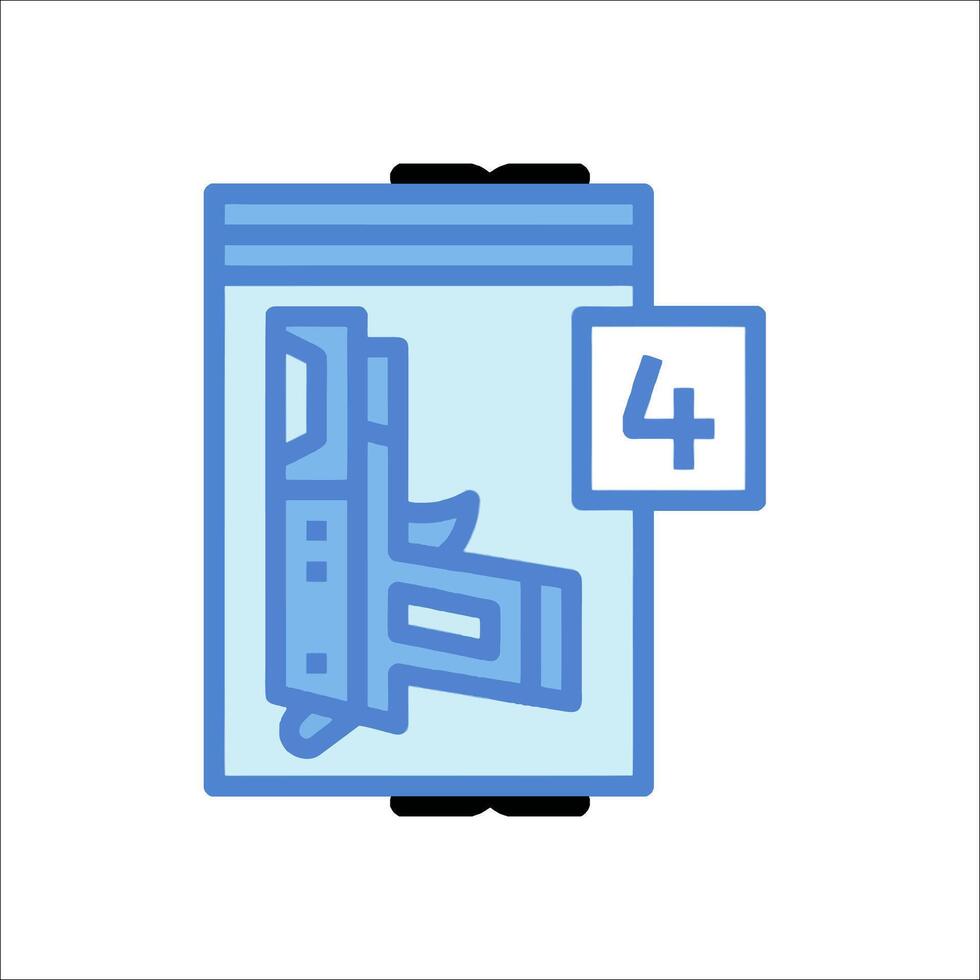 A blue and white icon of a gun in a case vector