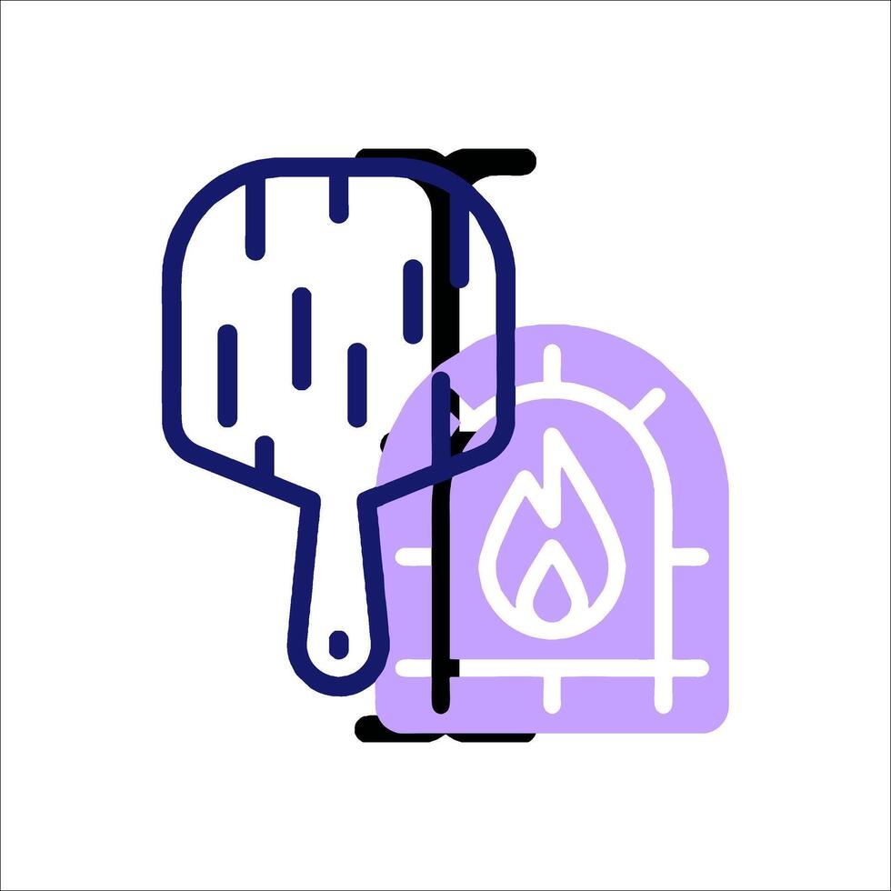 A pizza oven and a fire are shown in a line vector