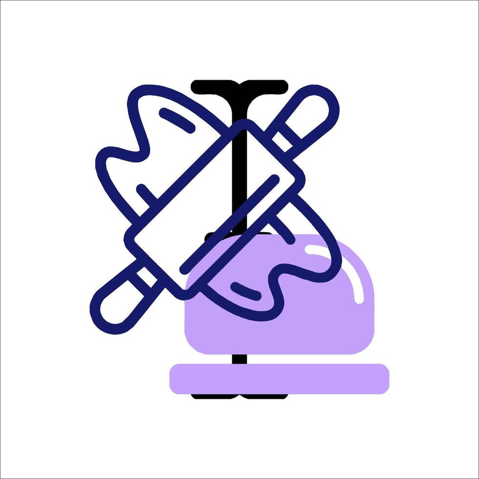 A purple and black icon of a knife and fork vector