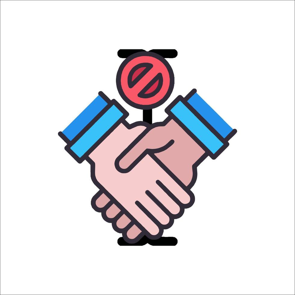 Two hands shaking hands with a red stop sign vector