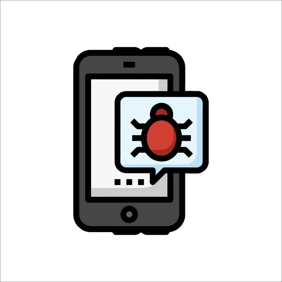 A phone with a bug on it and a chat bubble vector