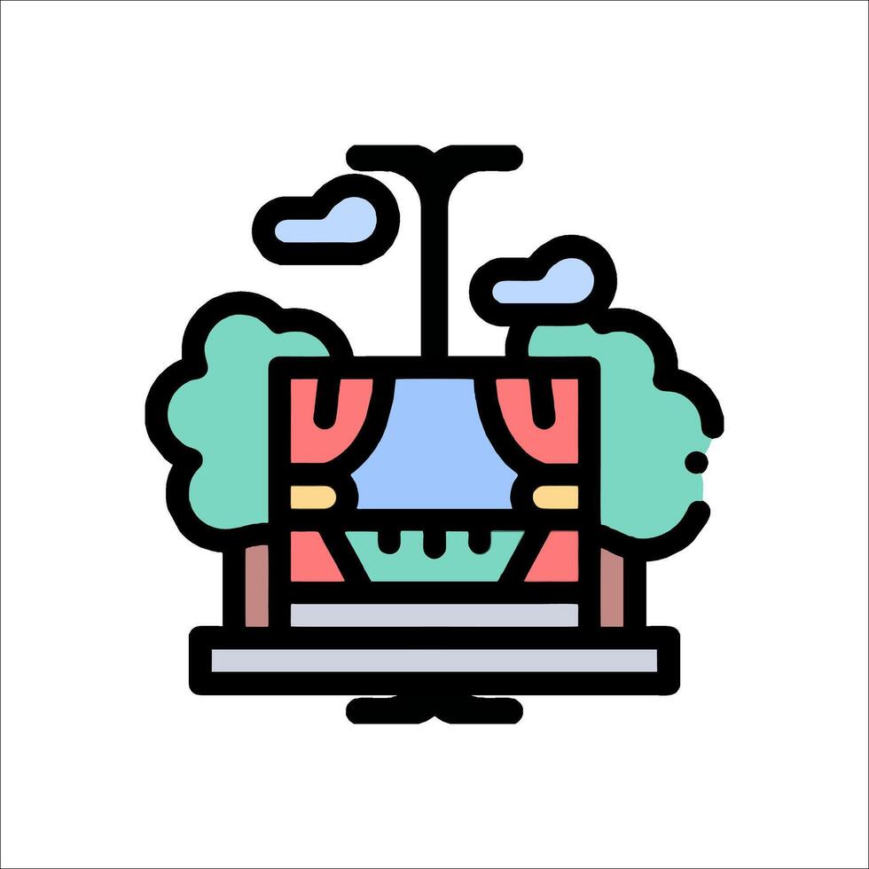 A line drawing of a car with trees and clouds vector