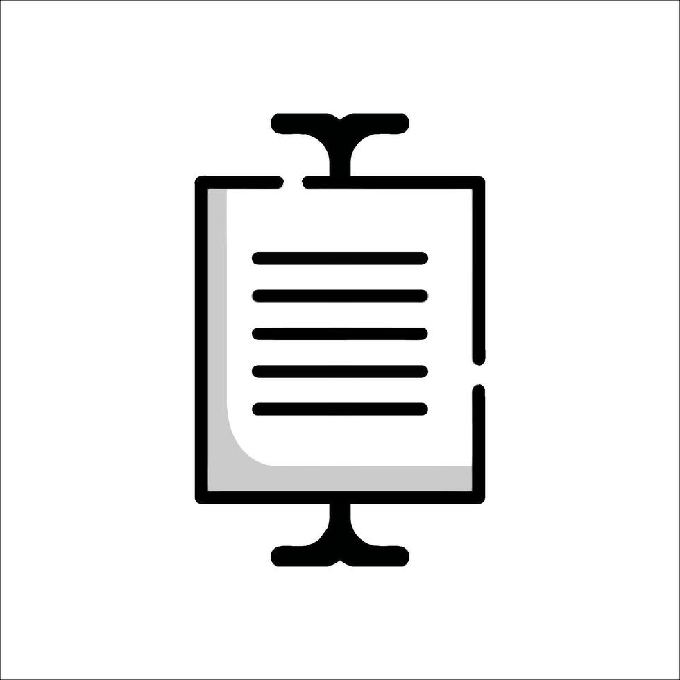 A black and white icon of a document on a table vector
