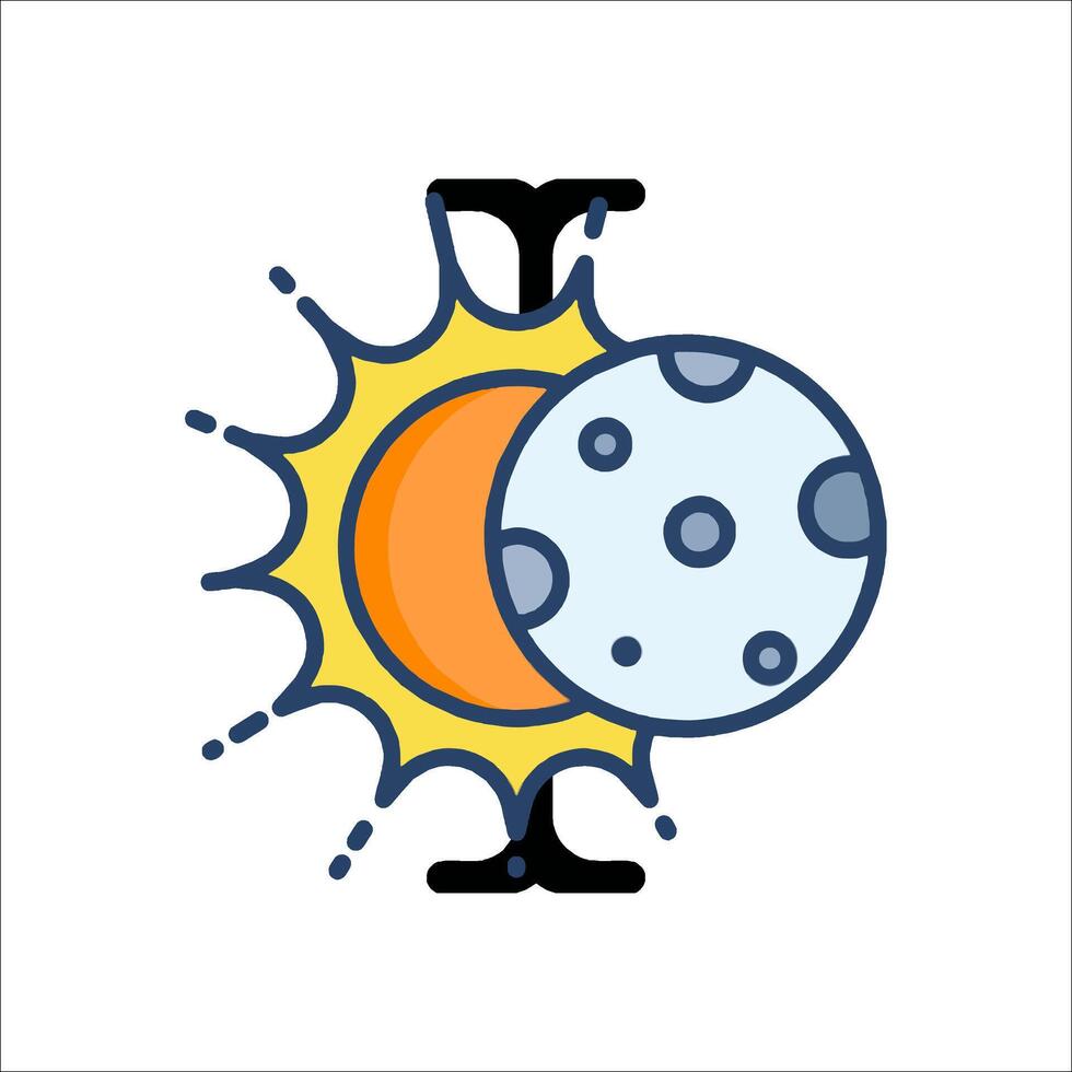 The moon and the sun are shown in a cartoon style vector