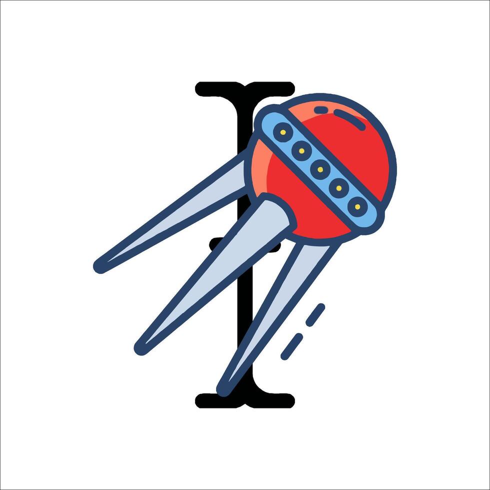 A red and blue space ship with a letter i vector