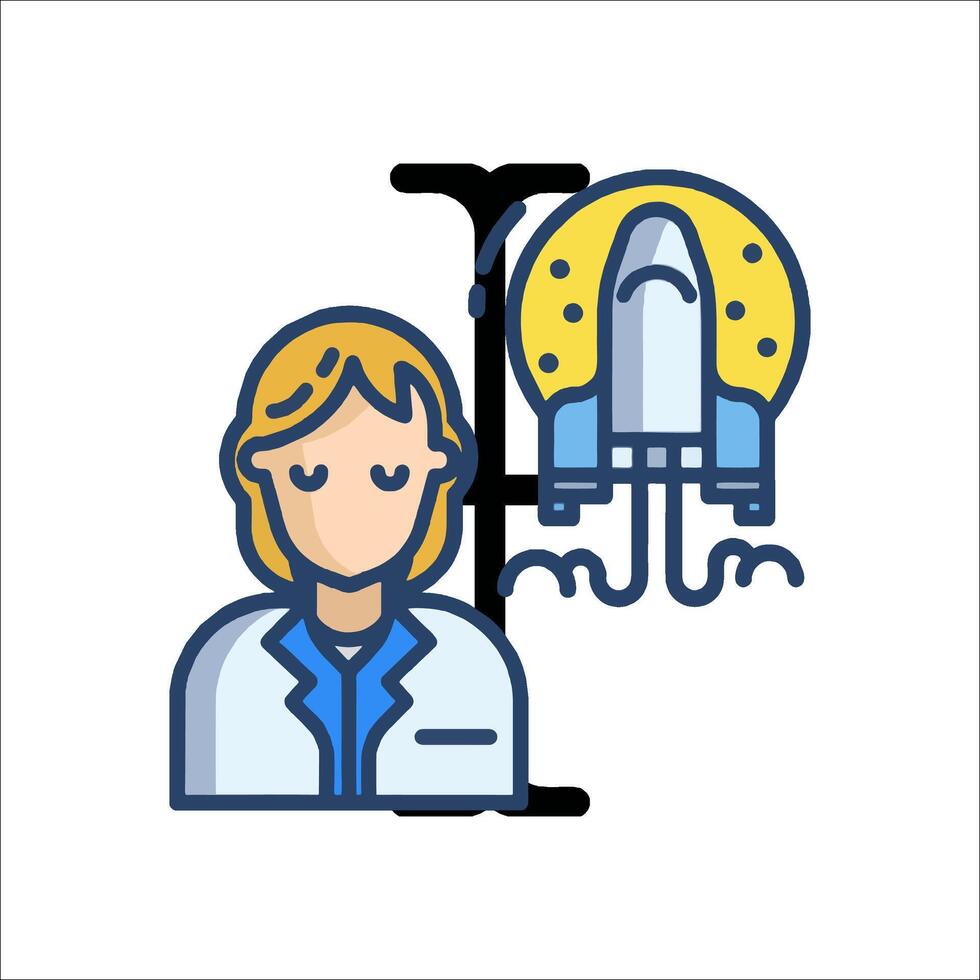 A woman in a lab coat is holding a rocket vector