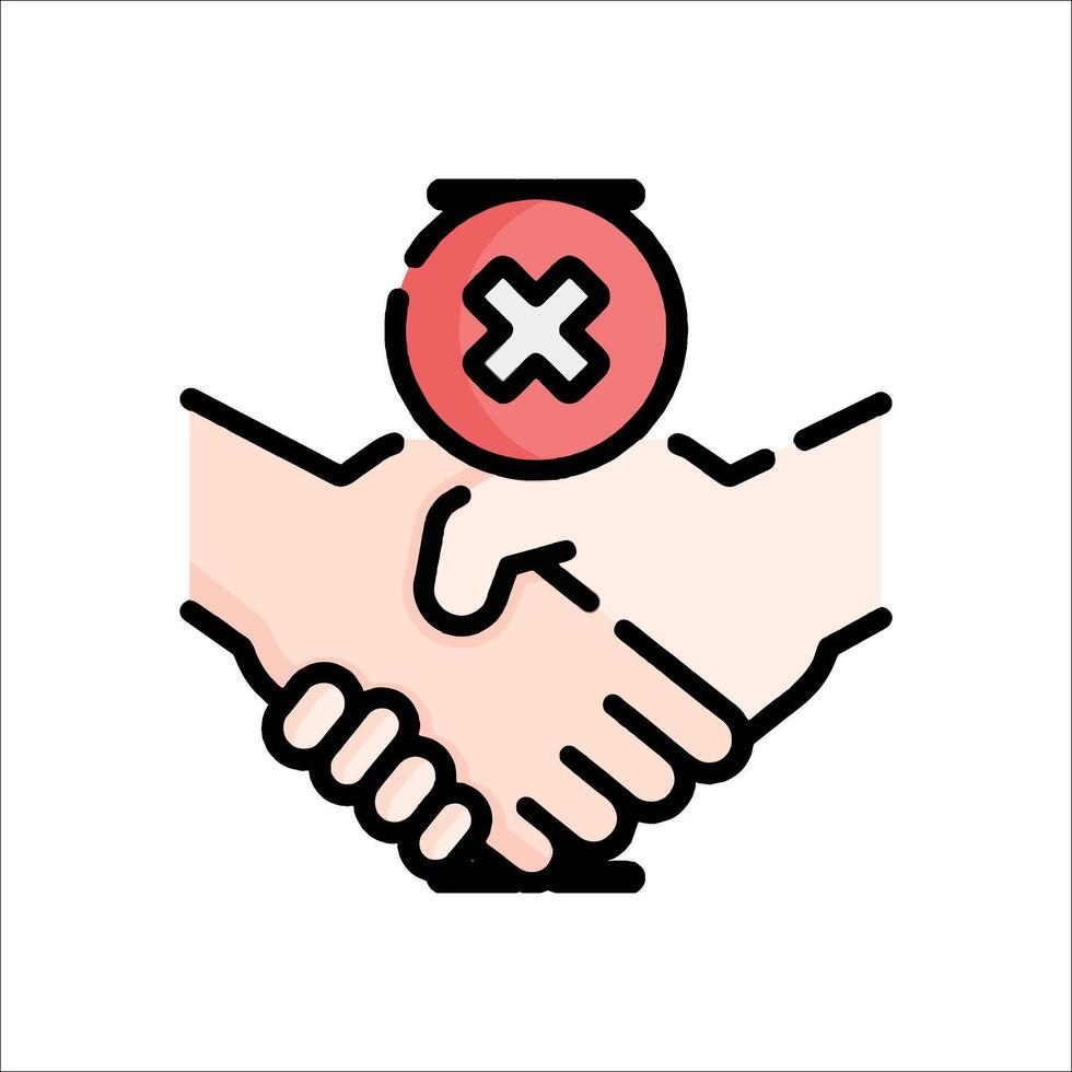 Two hands shaking hands with a red cross on the top vector