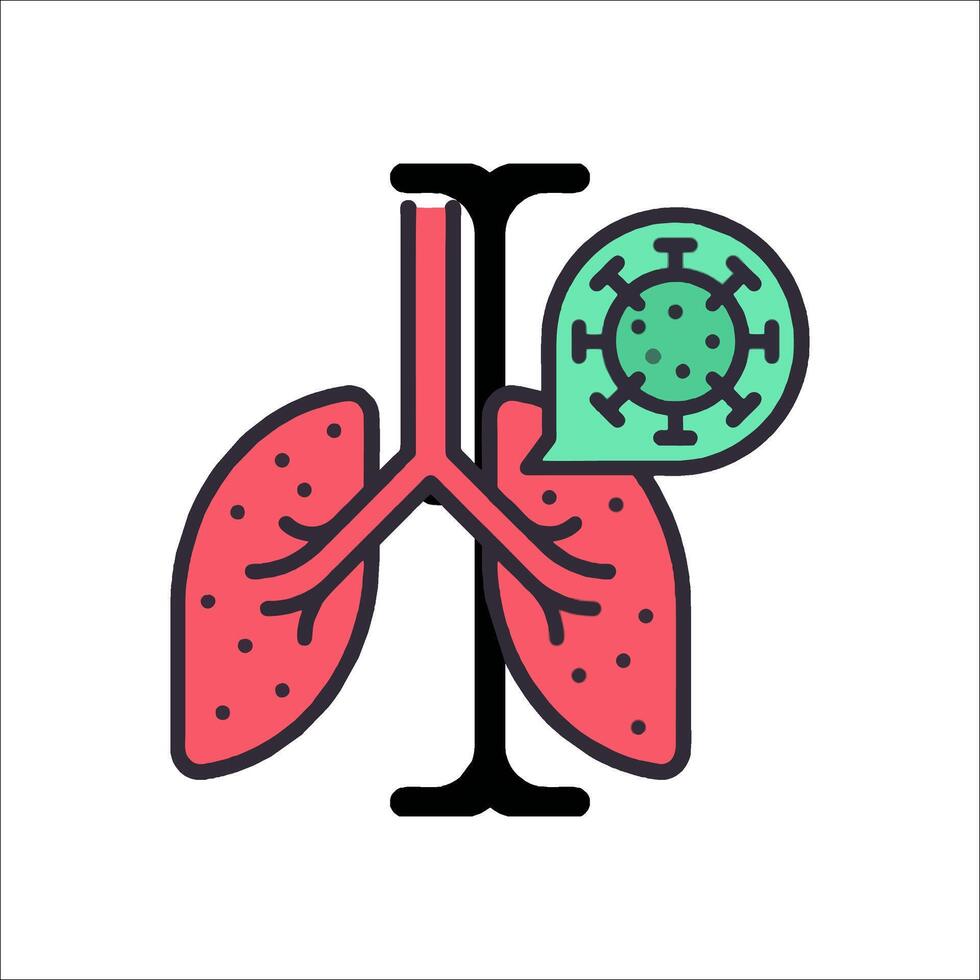 The lungs are shown with a coronavirus vector