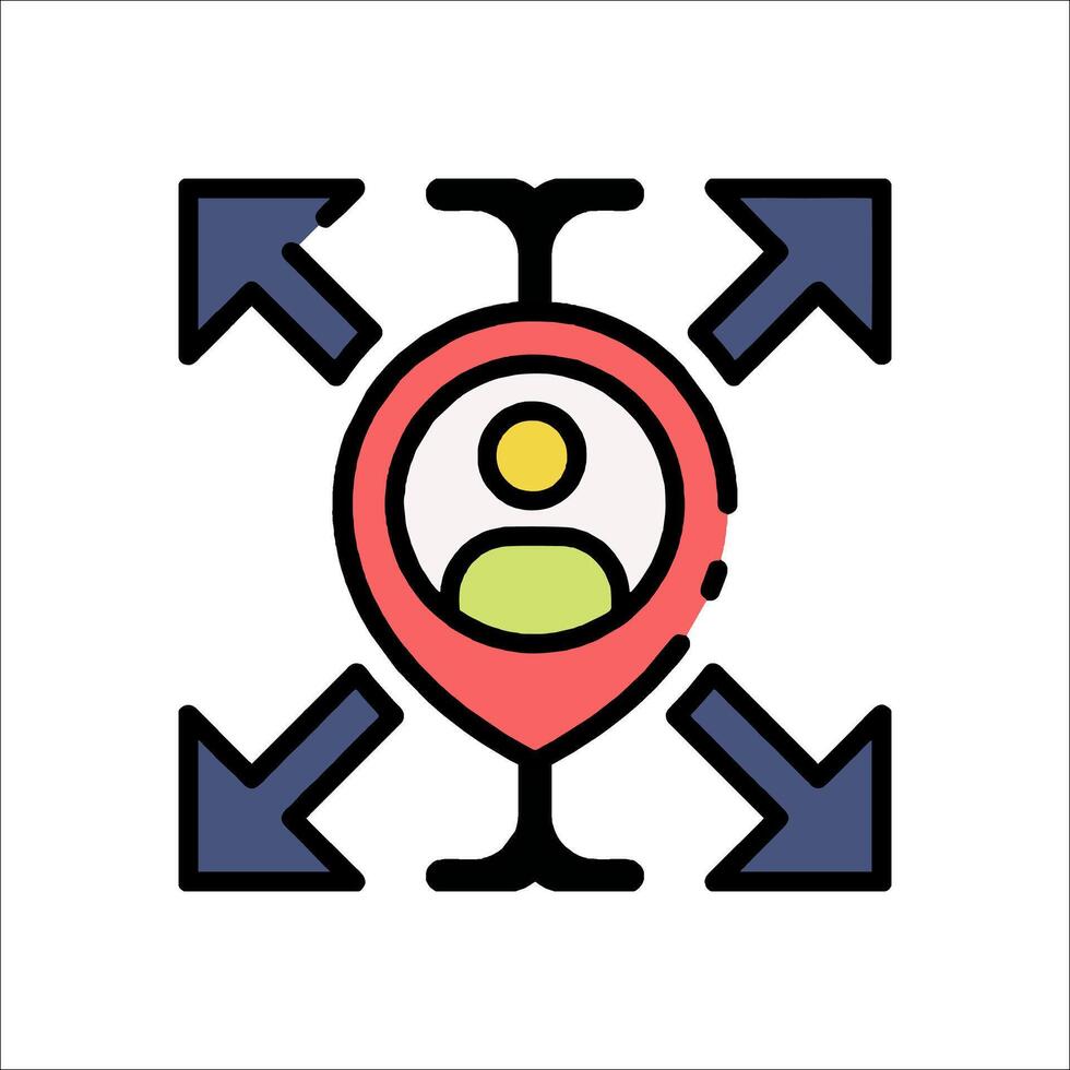 A map pin with arrows pointing to a person vector