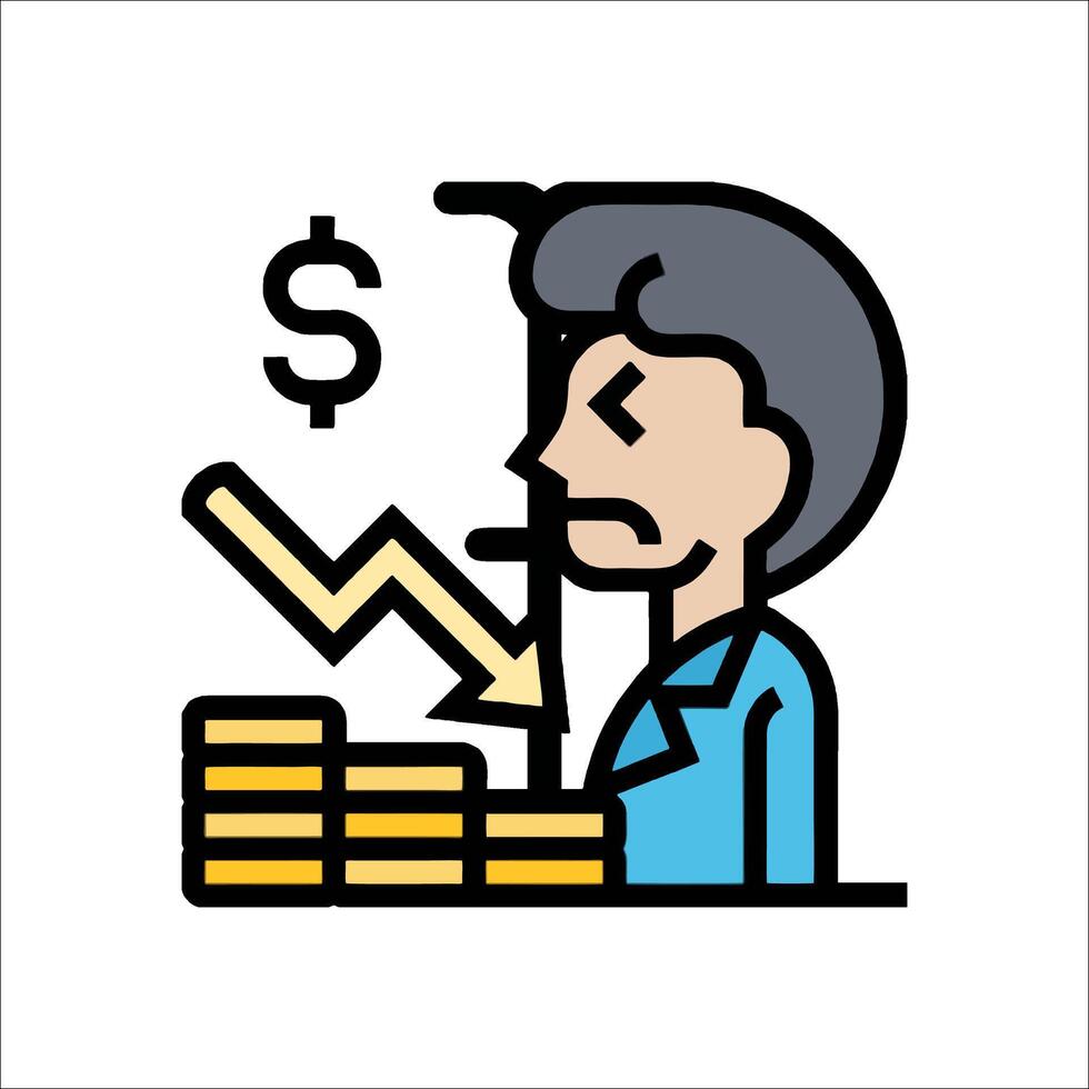A man is looking at a stack of money and a dollar sign vector