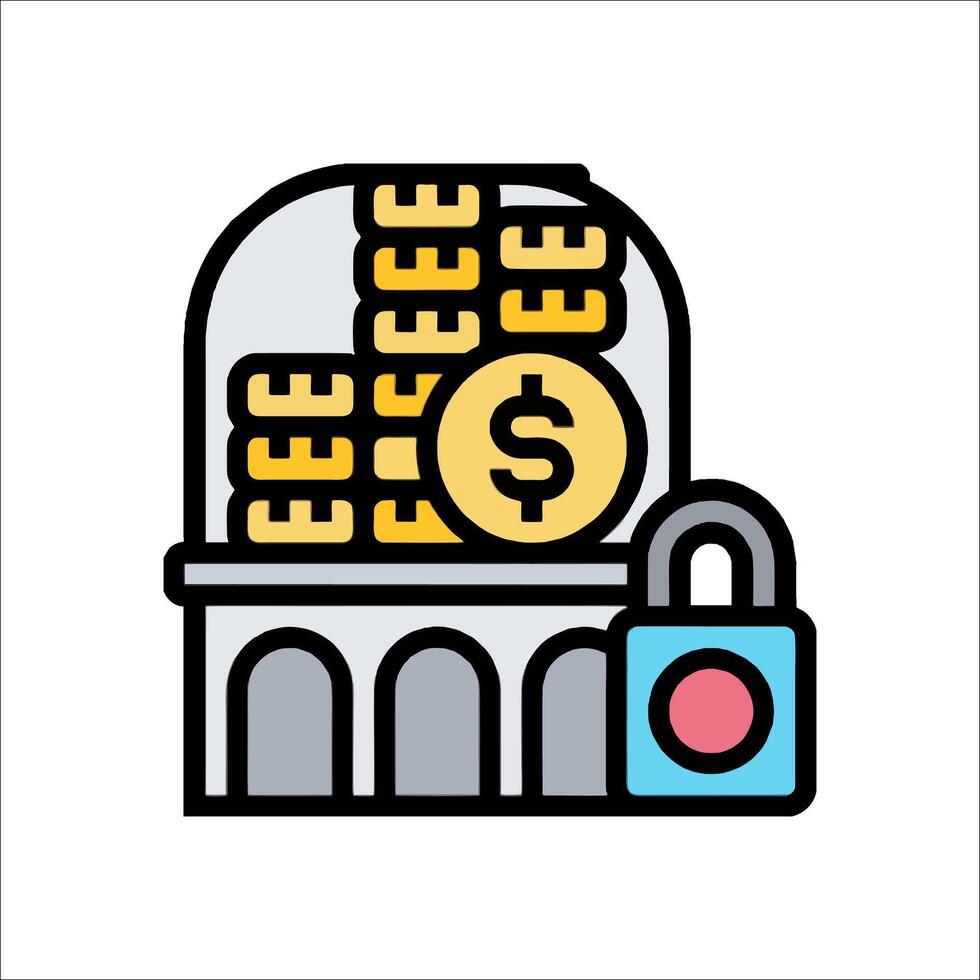 A bank vault with a padlock and coins vector