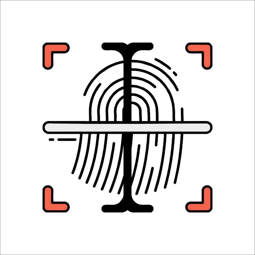A fingerprint scanner icon with a black and red outline vector