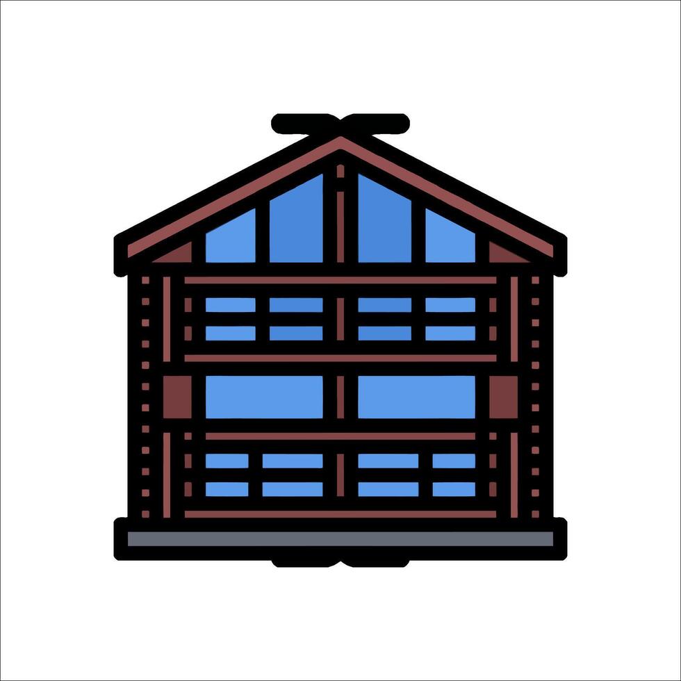 A wooden house with a balcony on a white background vector