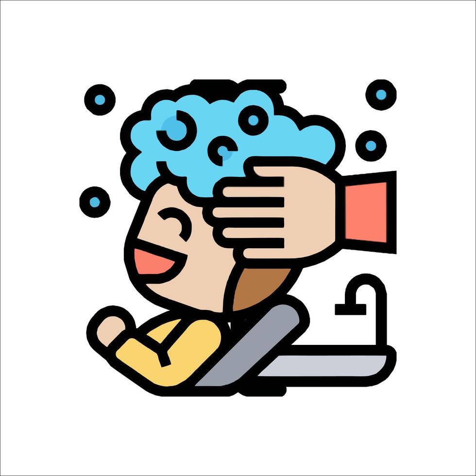 A cartoon character is washing a person's head vector