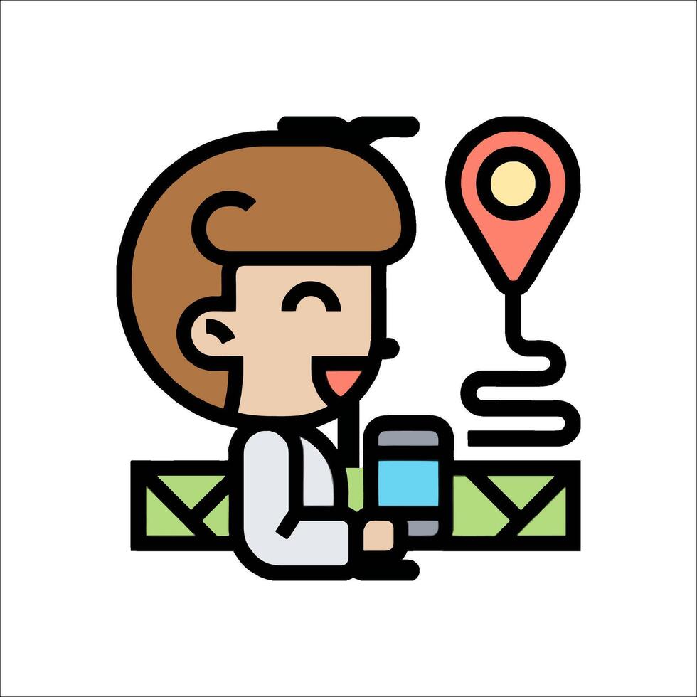 A man holding a phone and looking at a map vector