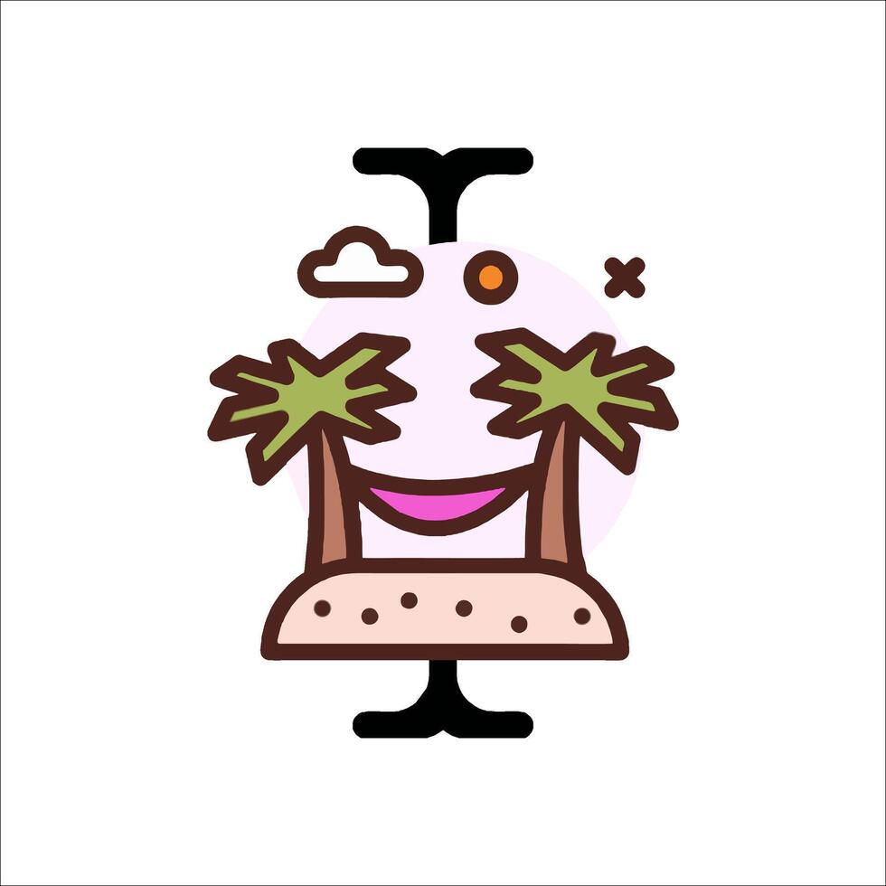 A cartoon beach with palm trees and a hammock vector