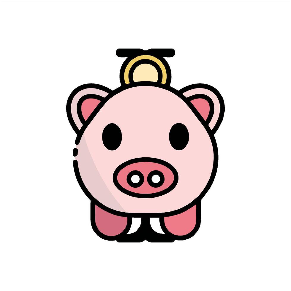 A cartoon pig with a gold coin on its head vector