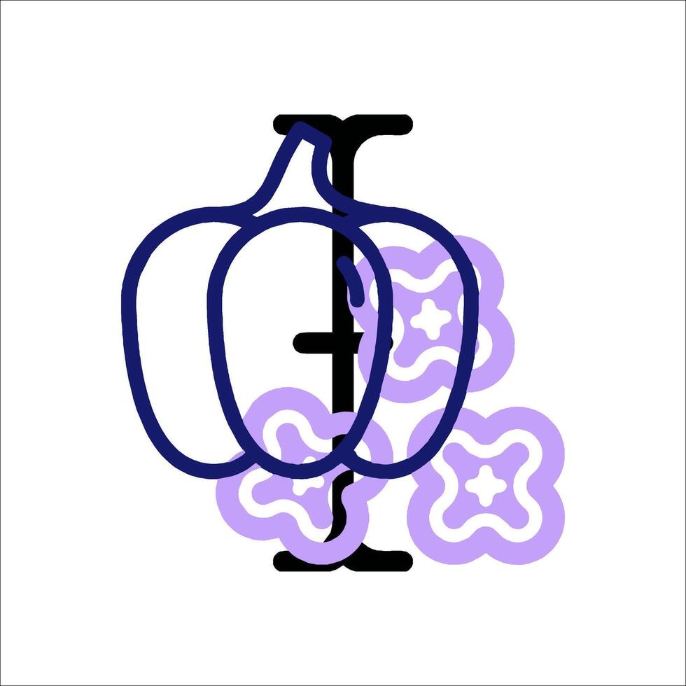 A purple and white letter i with a pumpkin and flowers vector