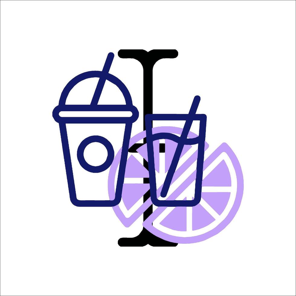 A drink and a slice of lemon are shown in a line vector