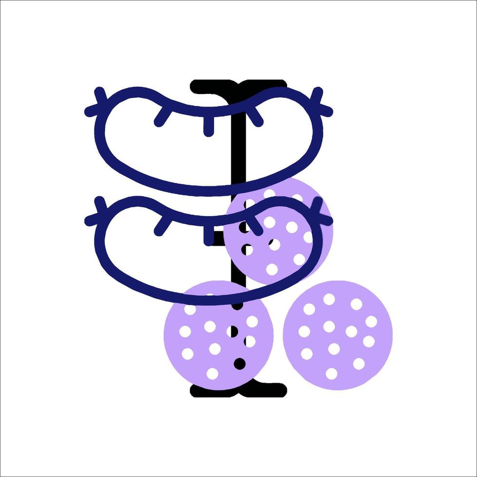 A purple and white sign with two balls and a letter vector