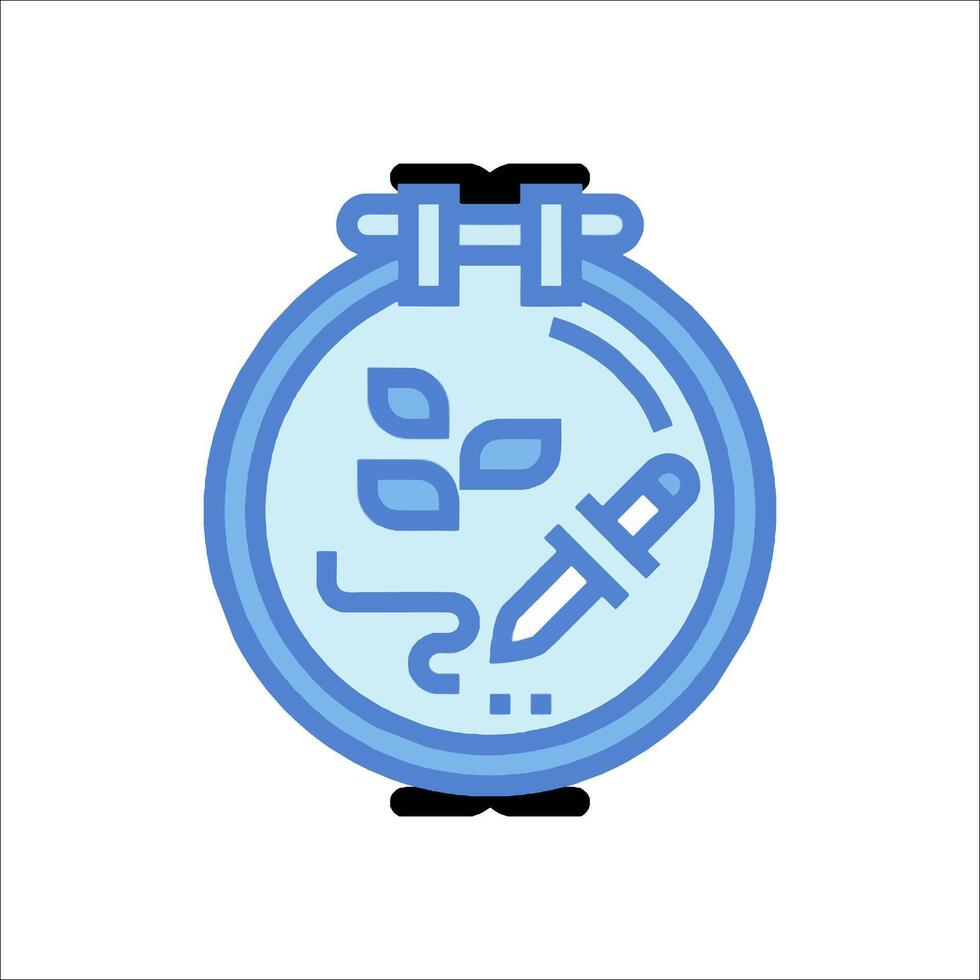 A blue and white icon of a plant in a glass vector
