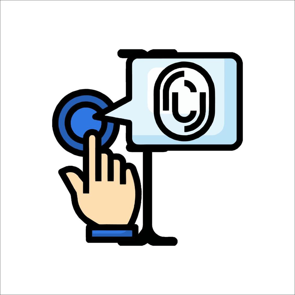 un mano prensado un botón en un computadora pantalla vector