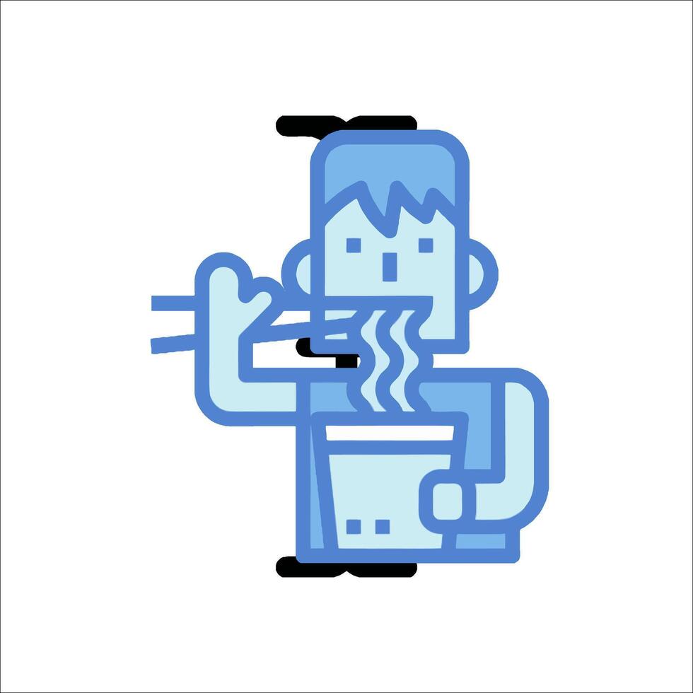 A man holding a cup of noodles and a chopstick vector