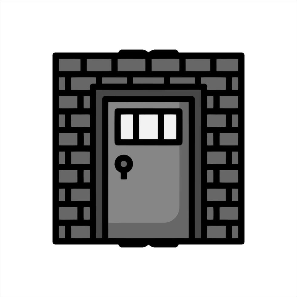 A black and white illustration of a door in a brick wall vector