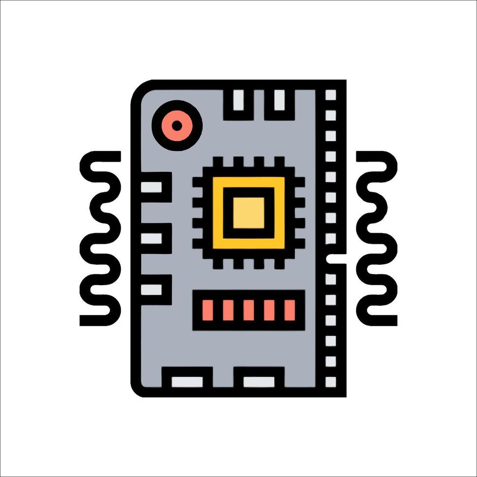 A circuit board with a red and yellow dot vector