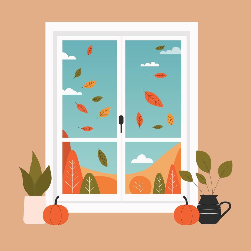 Autumn Window View Illustration vector