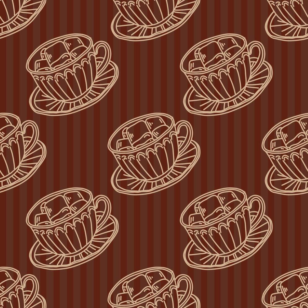 A pattern from a sketch of coffee cups. illustration. An assortment of coffee cups. vector