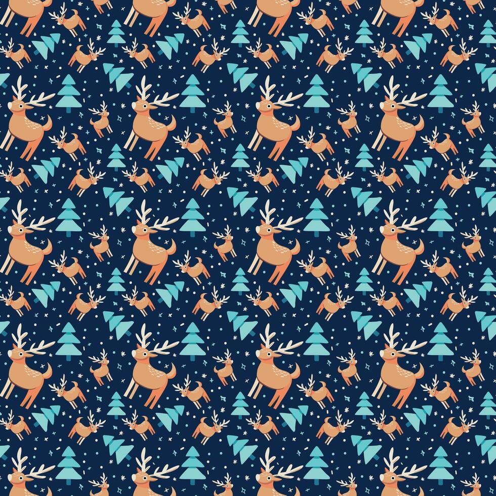 Christmas seamless pattern with deer and fir trees vector