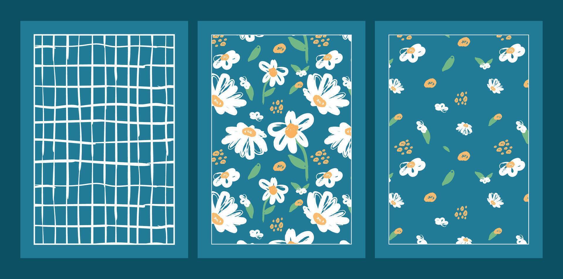 A modern and trendy pattern featuring abstract chamomiles and stripes vector