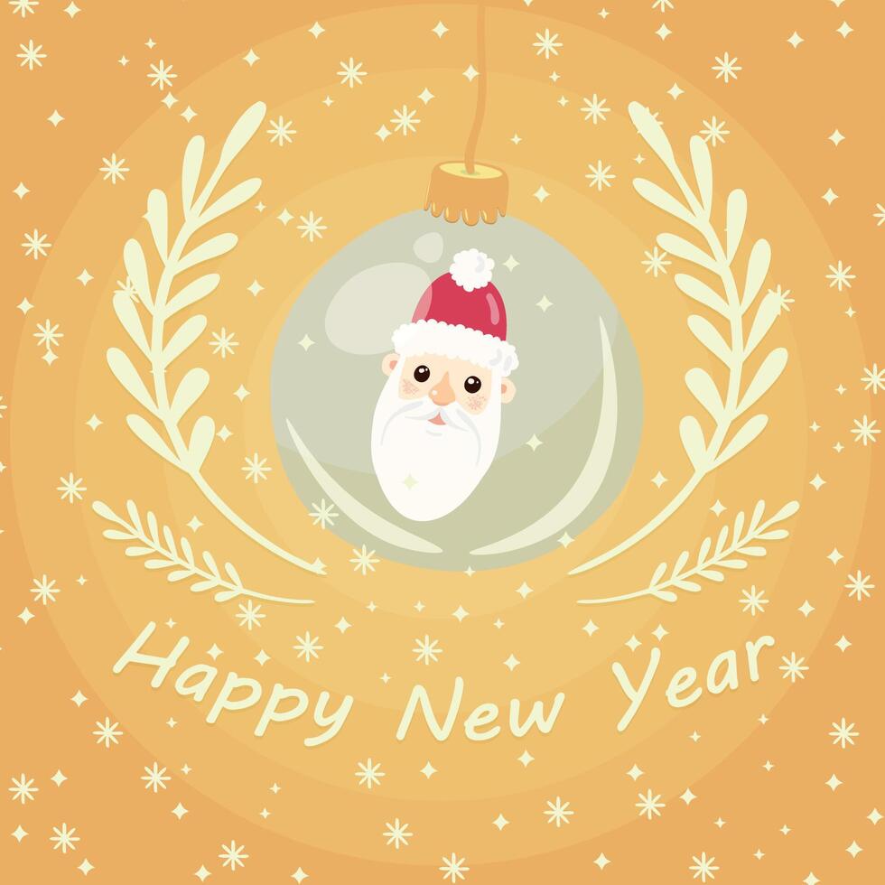 A happy new year card with santa claus in a glass ball vector